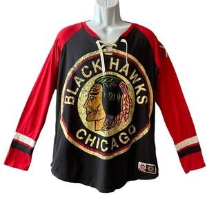 Majestic Vintage Hockey NHL Chicago Blackhawks Jersey Style Tee Shirt Size XL